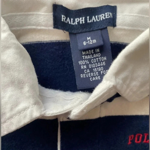RALPH LAUREN EUC BOYS ONE PIECE TOPS BOTTOM BLUE WHITE STRIPE SIZE 6 12 MONTHS - Picture 2 of 6